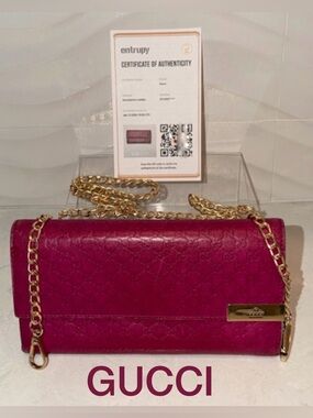 Gucci Fuchsia Microguccissima Leather Wallet-with Generic Chain, GUARANTEED AUT